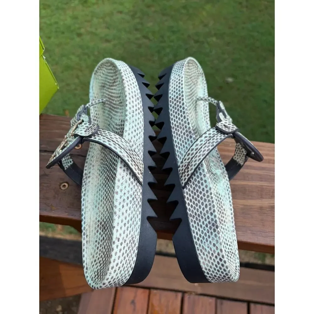 Tory Burch Miller Cloud Lug Sandals Snake Print Leather Thong Slides US 7
